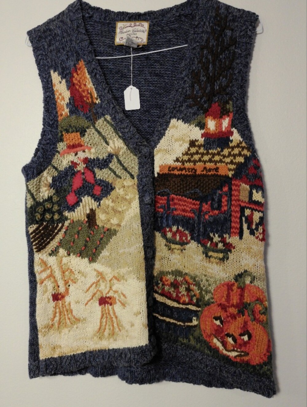 VTG Heirloom Collectibles Fall Halloween Pumpkin Sweater Vest Petite M Cottageco